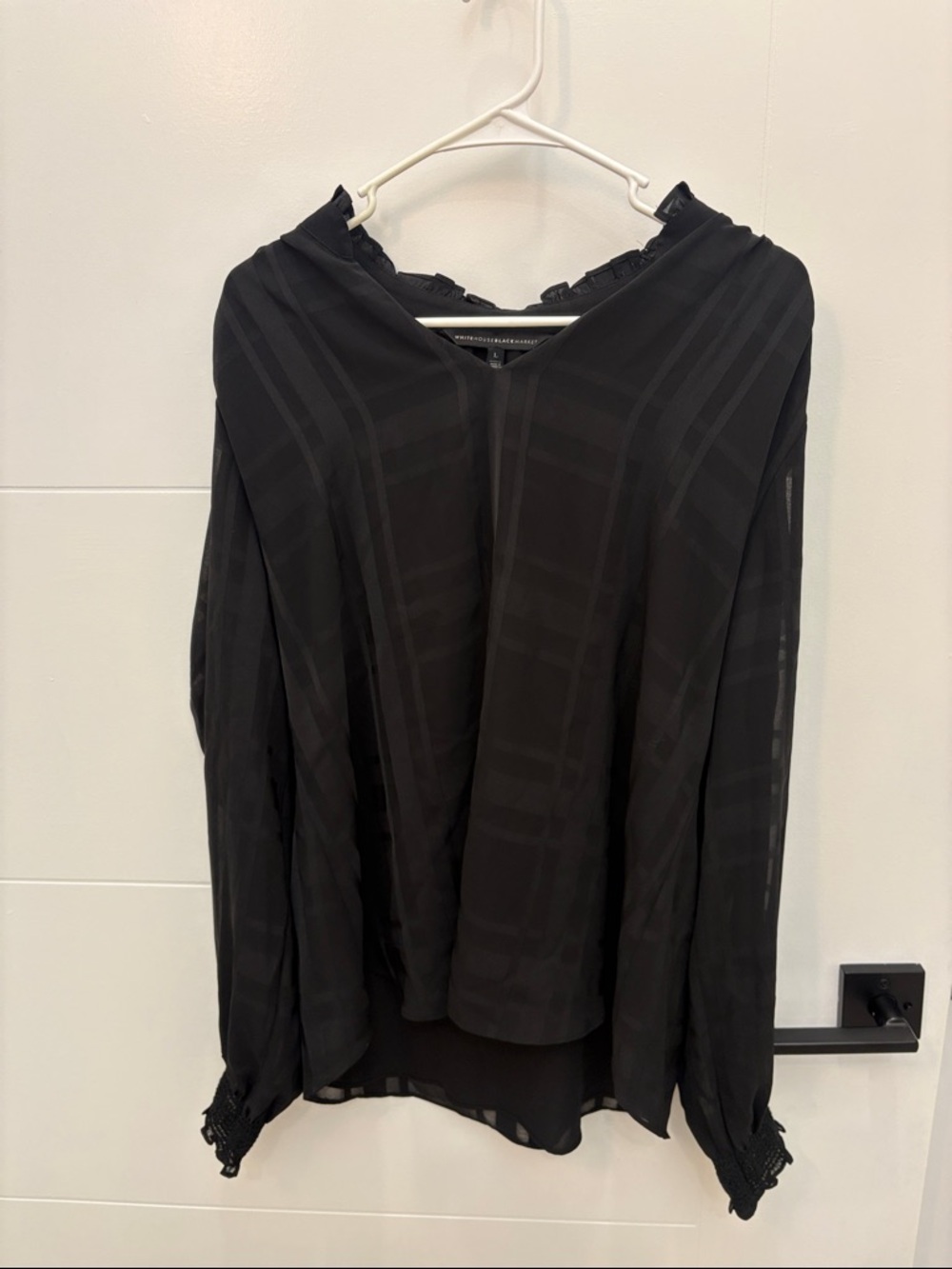 NEW Women's Black Sheer Long-Sleeve Blouse WHITE HOUSE BLACK MARKET